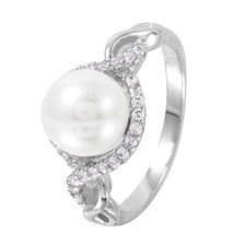 925 STERLING SILVER LADIES WEDDING RING/SZ 5-9 / W/ WHITE PEARL CENTER STONE