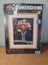 Dimensions Crewel Embroidery Kit Roses LACE Floral Crystal Vase 1519