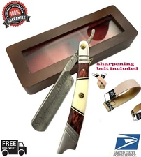 Damascus Steel Straight Razor Cut Throat Barber Salon Shaving Razor Vintage Horn