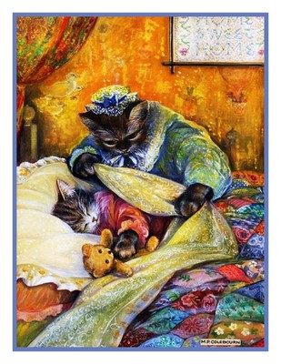 Pamela Colebourn's Nighty Nite Kitty Cat Baby Counted Cross Stitch Pattern
