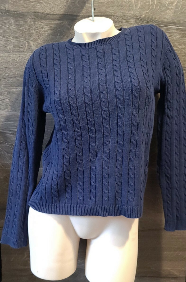Cherokee Womenu0026#039;s Navy Blue Cotton Cable Knit Soft Sweater Medium | eBay