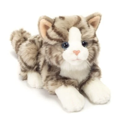 Teddy Hermann Katze grau liegend 20 cm 90691 Kuscheltier Plüschtier Stofftier