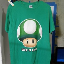 Nintendo Super Mario Bros Green Mushroom T Shirt Get A Life men's Medium