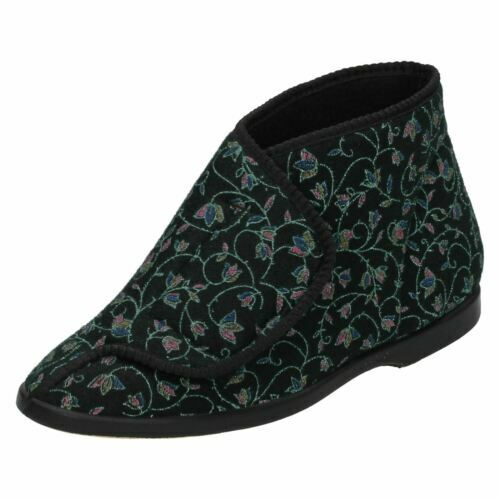 (UK 7, Black) Womens Spot on Velcro Bootee Slippers