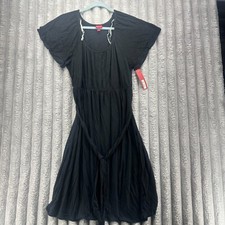 Merona Fit & Flare Dress Women's L Black Short Sleeve Scoop Neck Waist Tie