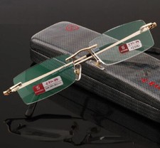 Quality Reading Glasses Gold Rimless Diamond Cutting Coating HD Lens 1.00 4.00