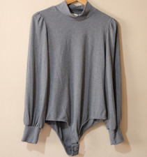 NWOT Ember Bodysuit Ribbed Grey Mock Neck Women's XL p95-194