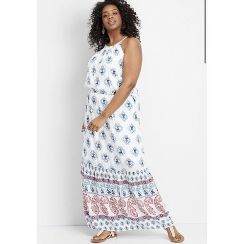 Maurices Maxi Dress Size 2 (20/22) Floral Paisley Print Pleated Neck Halter Top