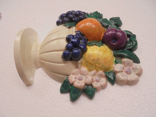 Vintage Doppelpaar GUSSEISEN Obst & Blumen BUCHSTÜTZEN/TÜRSTOPPER, 7" markiert C N - Bild 4 von 12