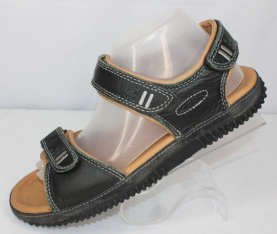KEEN Targhee Open Toe Sandals Men's 8 Black Leather Hook N Loop Ankle Straps