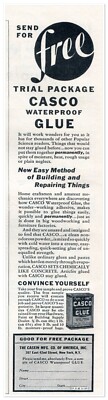 Print Ad Casco Glue Casein Mfg Co Free Trial Package 1933 1/3-Page Advertisement