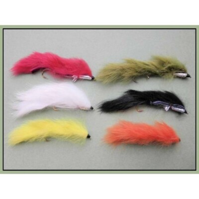 Schlangenfischen Fliegen, 6 Snake Zonker Fliegen, gemischtes Pack, 6 Farben, 10, Heckhaken