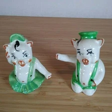 Vintage Salt and Pepper Shakers White Pigs with Suspenders and Hats Tutu