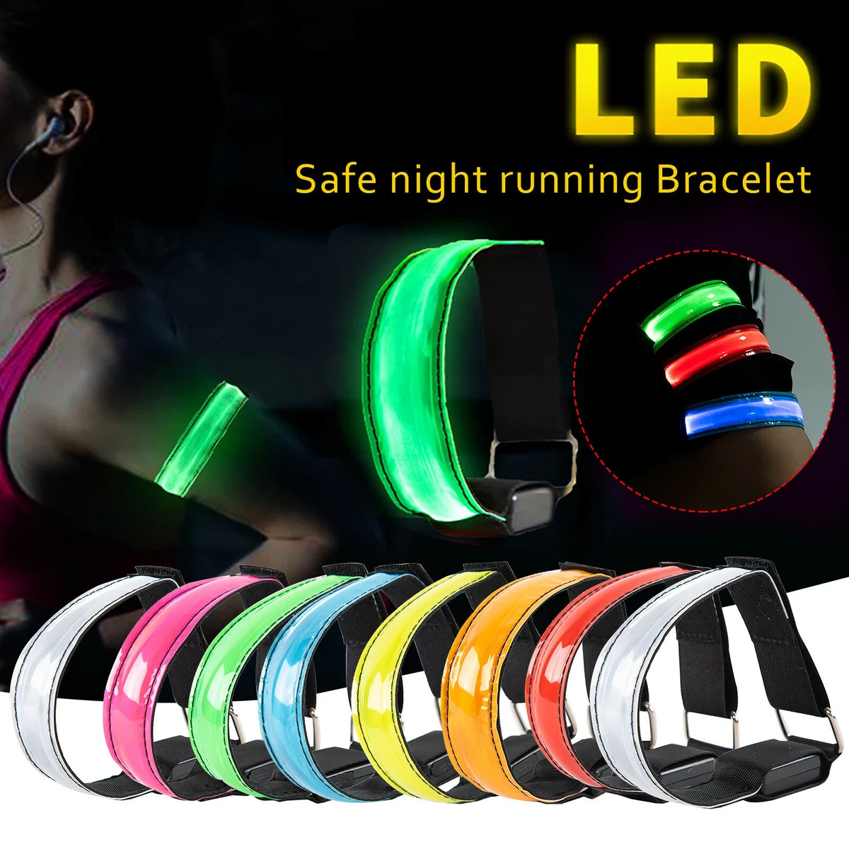 Rechargeable USB Reflective Band LED Light Bracelet Outdoor Sports Cycling