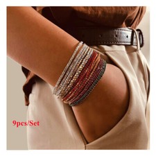 9pcs/Set Multicolor Rhinestone Stretch Bracelet 1 Row Elastic Stackable Bracelet