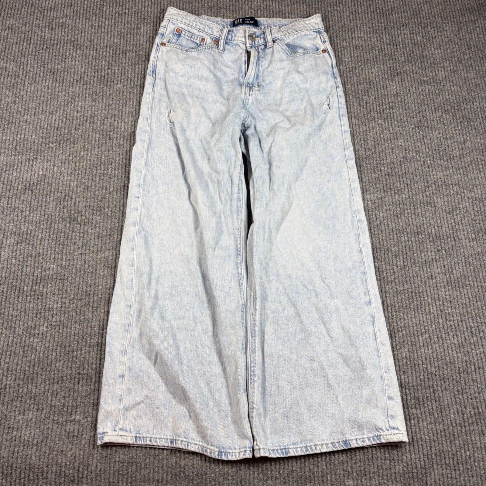 GAP Jeans Womens 4/27S High Rise Wide Leg Denim Light Wash Distressed Blue