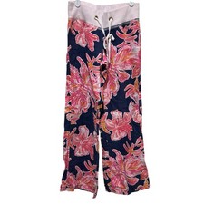 Lilly Pulitzer Pants Women  s Size XS The Beach Pant Blue Pink Floral Print Linen