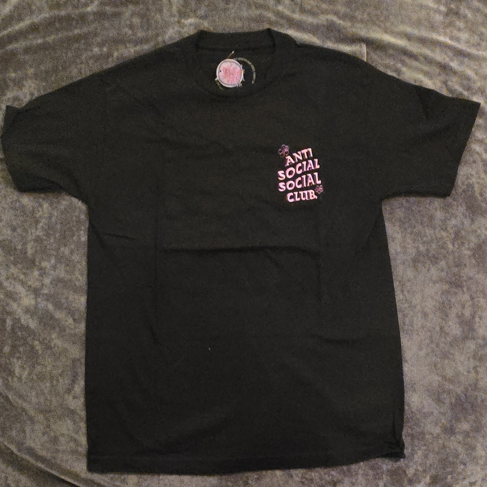 Anti Social Social Club Pink Logo Graphic Print Black Cotton Men's T-Shirt M