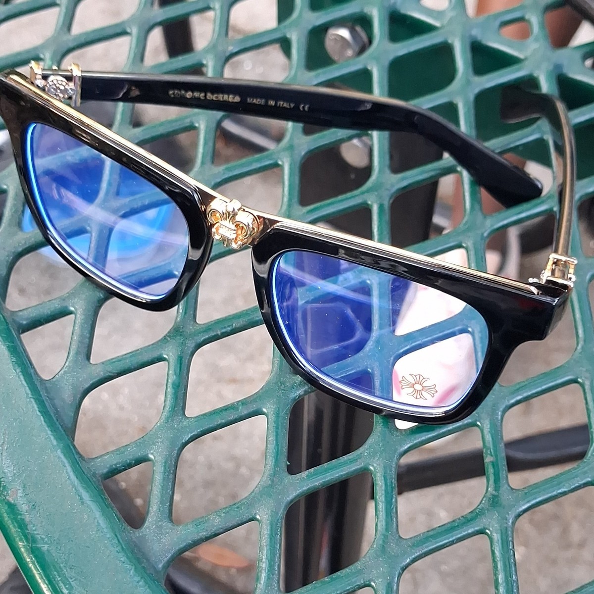 CHROME HEARTS サングラス ブラック ブルーレンズ Chrome Hearts Black Square Mirrored Sunglasses Blue Lens | eBay
