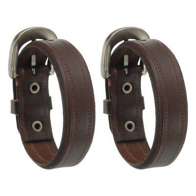 0.7 Inch 2Pcs Leather Belt Bracelet for Men Women, Dark Brown