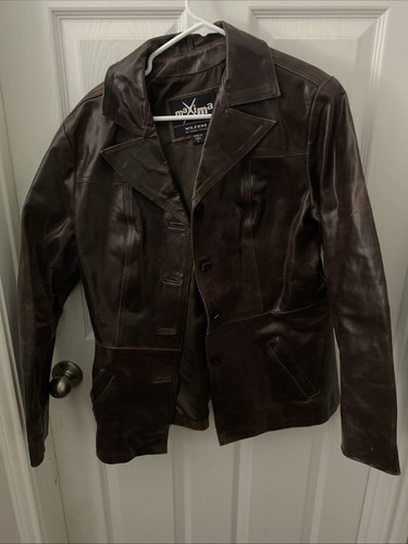 Wilsons Leather Maxima Blazer Jacket Womens Large Brown Genuine Leather Coat - Picture 1 of 7