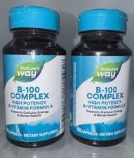 Lot of 2 Nature's Way B-100 Complex Vitamin B Supplement 60 Caps Exp 02/28