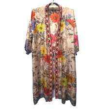 Johnny Was Archibal Bambina Silk Floral Duster Kimono Beaded Boho XL 480