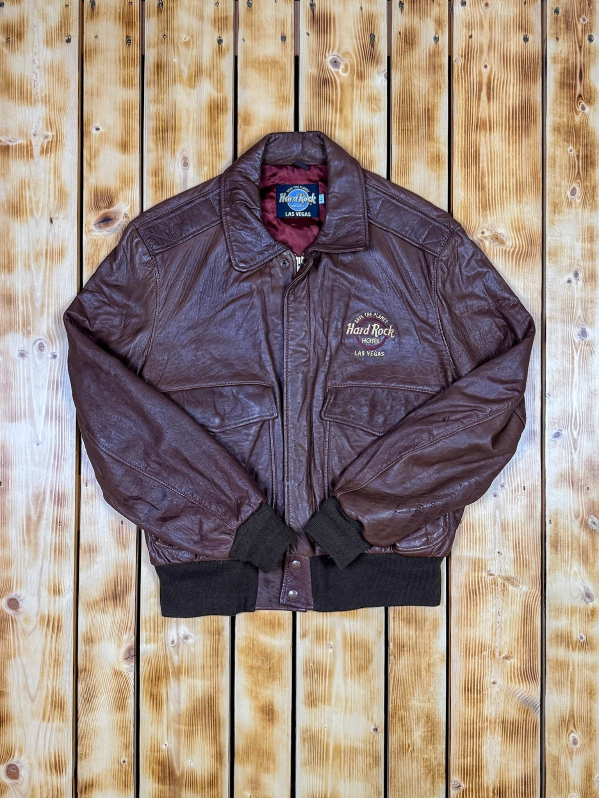 Vintage 90s Hard Rock Hotel Las Vegas Leather Bomber Jacket - product detail image 2