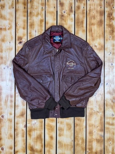 Vintage 90s Hard Rock Hotel Las Vegas Leather Bomber Jacket image 2
