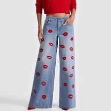 Women Alice  Olivia Cotton Floral Straight Jeans Wide Leg Pants