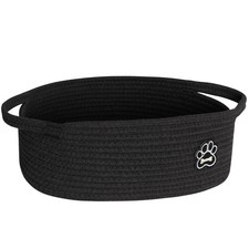 Small Dog Toy Basket, Soft Cotton Rope Dog Cat Toy Bin, Woven Storage Black