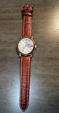 Agent-X Men’s Watch – Gold Bezel, Roman Numerals, Leather Strap, New No Box