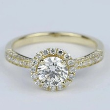 2 Ct Round Cut Lab Created Diamond Halo Engagement Ring 14K Yellow Gold Plated