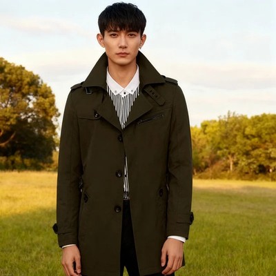 Mens Business Windbreaker Long Jackets Men Cotton Trench Coats Casual 2024 Sprin