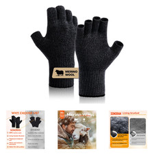 Merino Wool Fingerless Gloves for Men and Women Thermal Knit Liner for Hiking