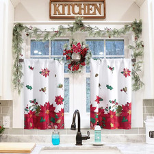 Christmas Curtains 36 Inch Length for Kitchen Window Set of 2 Pack Pocket Elegan