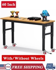 60 Inch Workbench Table 2200 LBS Adjustable Height Solid Wood Work Bench Station