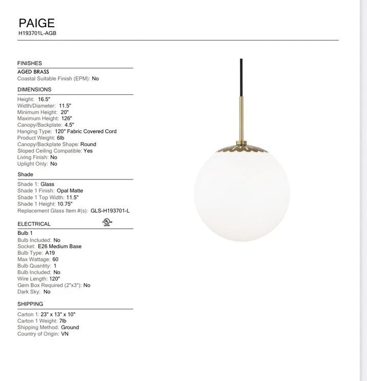 Mitzi Hudson Valley Lighting Paige Acero Colgante Vidrio Luz 16.5” H193701L-AGB Foto 2 de 2