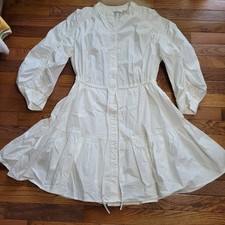 ASTR The Label Prairie Dress White Tiered Ruched Sleeve Boho Festival Romantic
