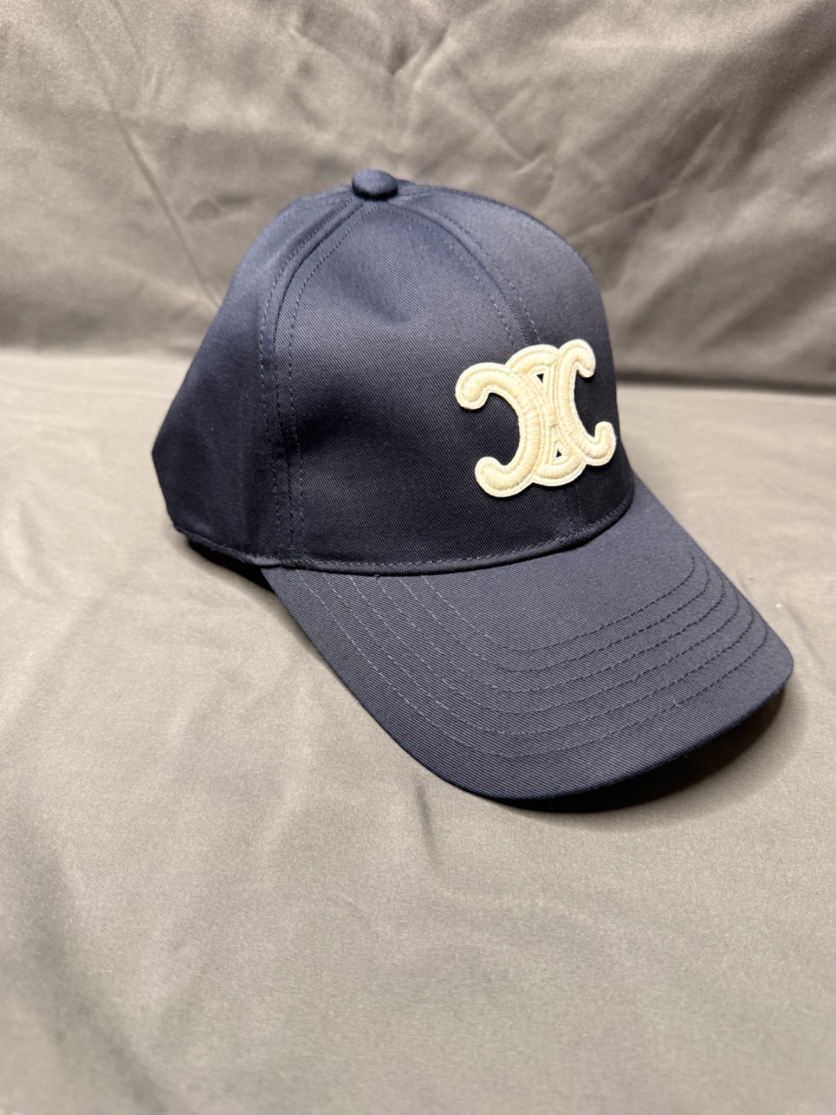 Celine Triomphe Navy Blue Cream Adjustable Women Baseball Cap Medium image 2