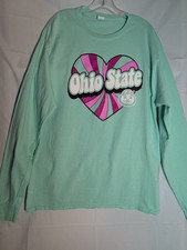 OSU Ohio State Buckeyes Long Sleeve Mint Green Shirt Sz L Brutus And Heart Retro