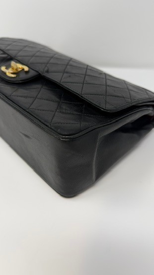 Rare Vintage Chanel Black Lambskin Medium Double Flap 24K Gold HW thumbnail 7