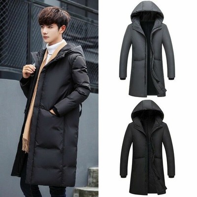 Herren Entendaunen Jacke Mantel mit Kapuze gesteppt wattiert Longline Parka Winter warm