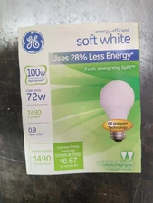 GE 100Watt Soft White 1490 Lumens A19 Bulb Uses Only 72watt 1 pack/2 Bulbs 63005