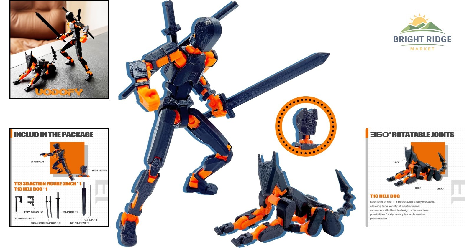 Assembly Completed T13 Action Figure, Black and Orange 3D Printed