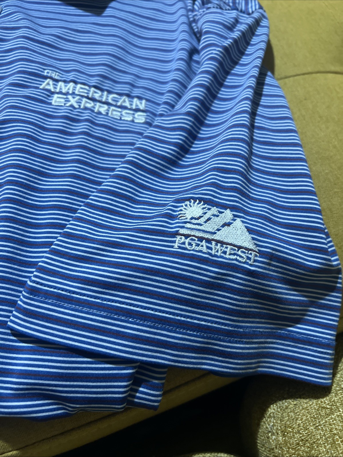 American Express Polo Shirt Mens Medium Straight Down Logo PGA West Sleeve Fre🎁