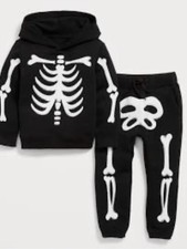 Old Navy Black White Kids Skeleton Hoodie and Jogger Set