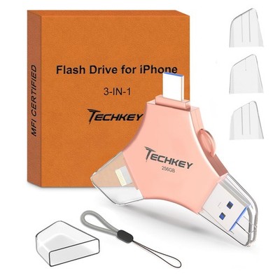 USB 3.0 Flash Drive for iPhone 256GB: MFi Certified 3in1 External Memory Phot...