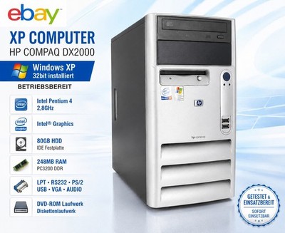 Windows XP Gamer 32bit HP dx2000 Pentium 2.80GHz 80GB HDD 248MB RAM RS-232 LPT
