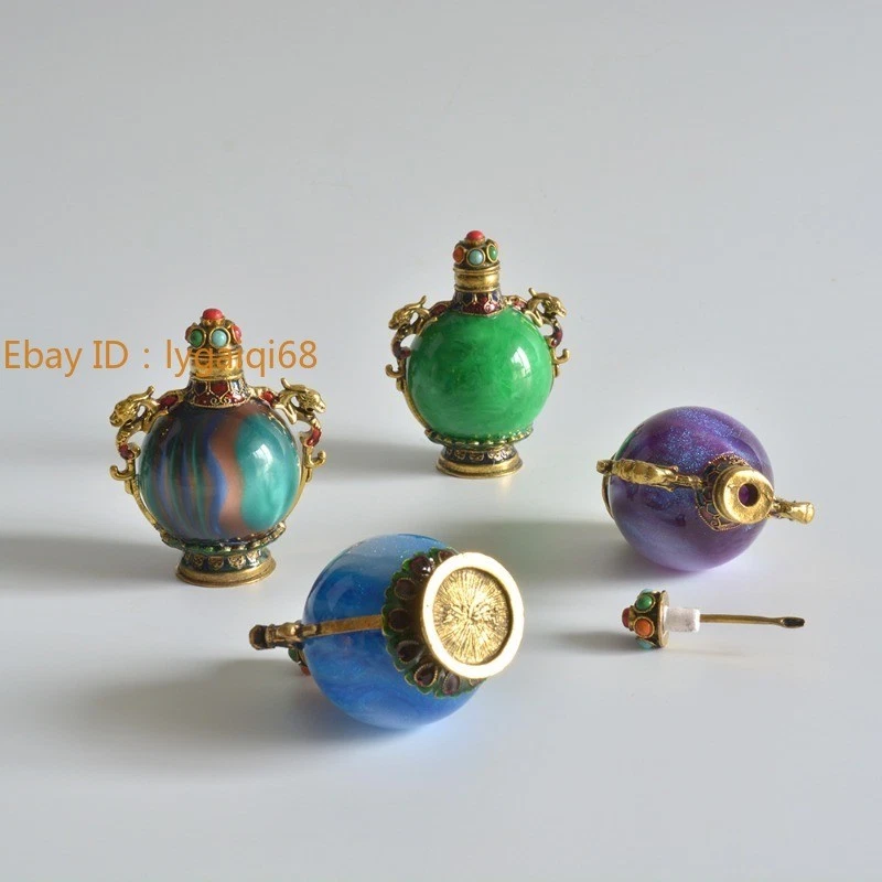 Botella de tabaco china retro Cloisonne piedra luminosa artesanía regalo adorno Foto 3 de 3